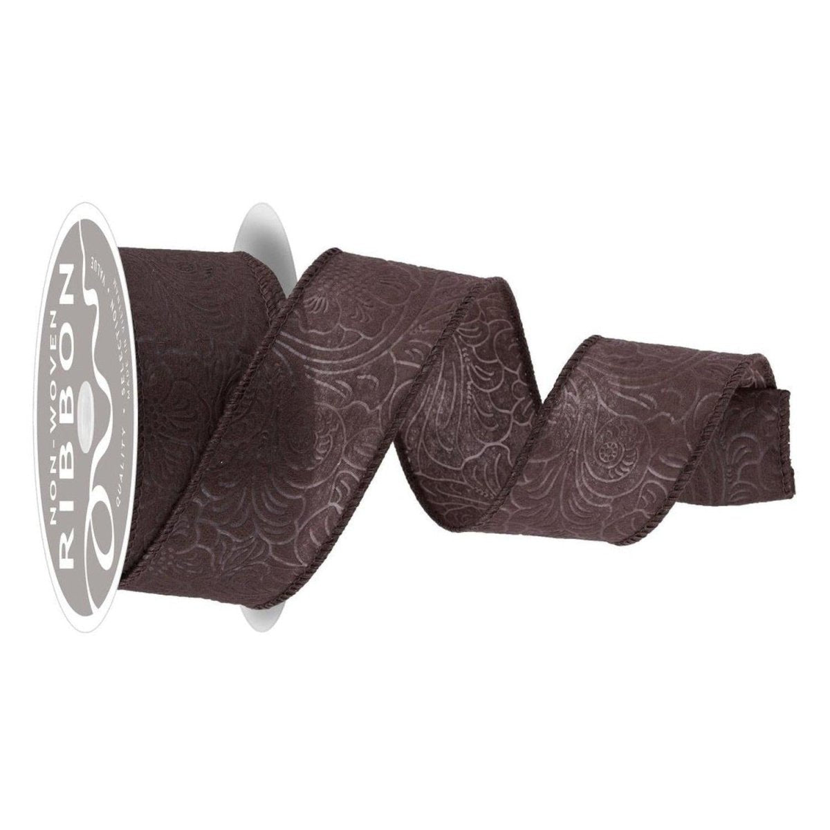 Shop For 1.5in Flower Embossed Ribbon: Brown (10 Yards)