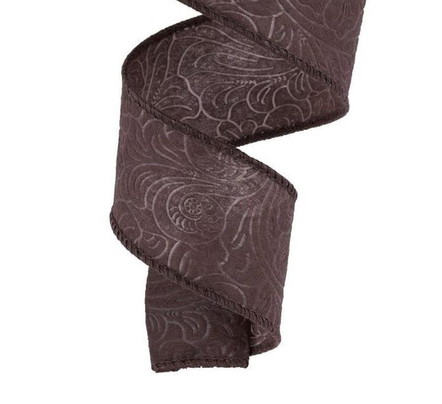 Shop For 1.5in Flower Embossed Ribbon: Brown (10 Yards)