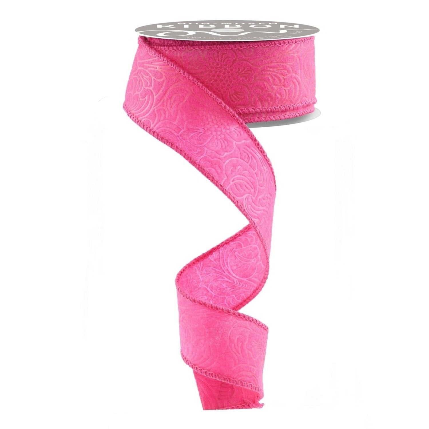 Shop For 1.5in Flower Embossed Ribbon: Hot Pink (10 Yards)