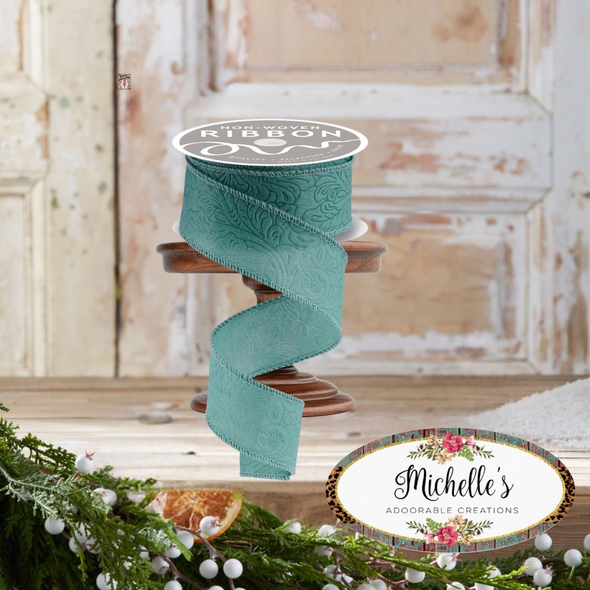 Shop For 1.5in Flower Embossed Ribbon: Sage Green (10 Yards)