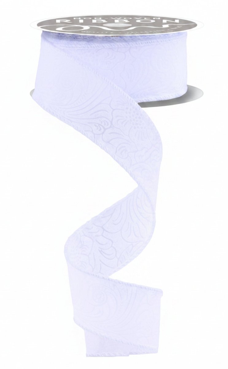 Shop For 1.5in Flower Embossed Ribbon: White (10 Yards)