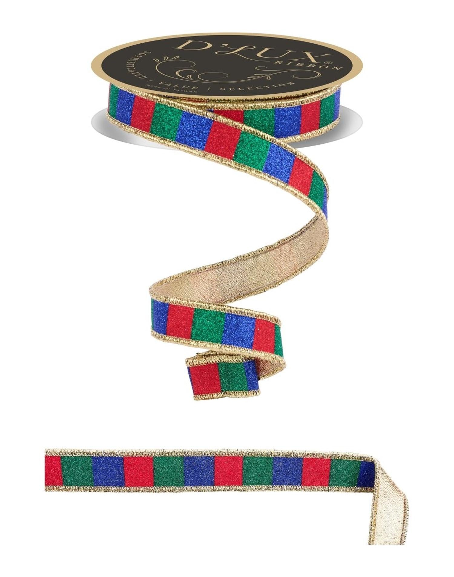Shop For 1.5in Glitter Stripe Ribbon: Red, Blue and Green (10 Yards)