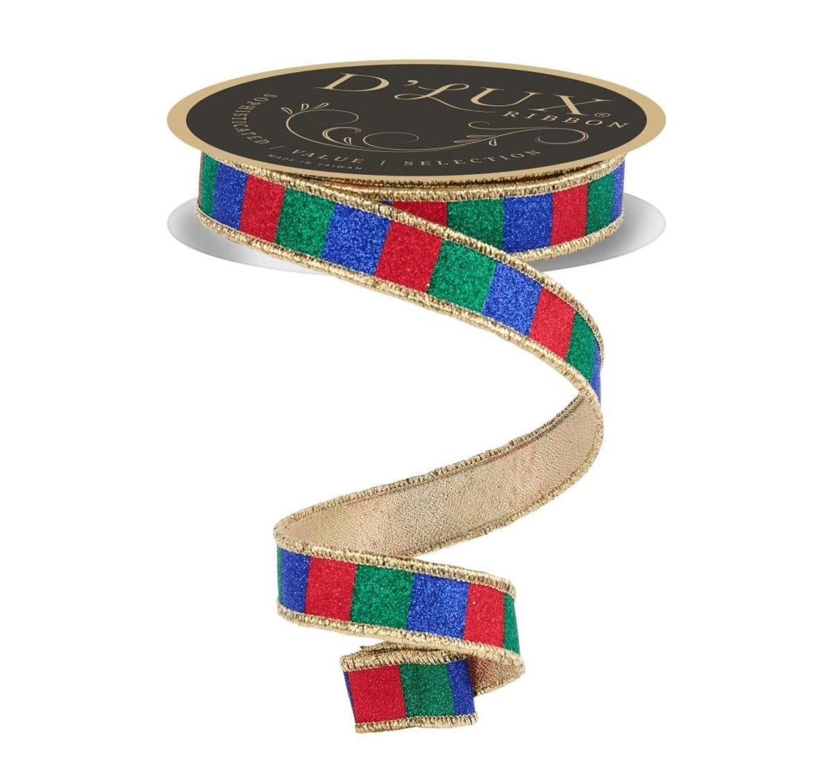 Shop For 1.5in Glitter Stripe Ribbon: Red, Blue and Green (10 Yards)