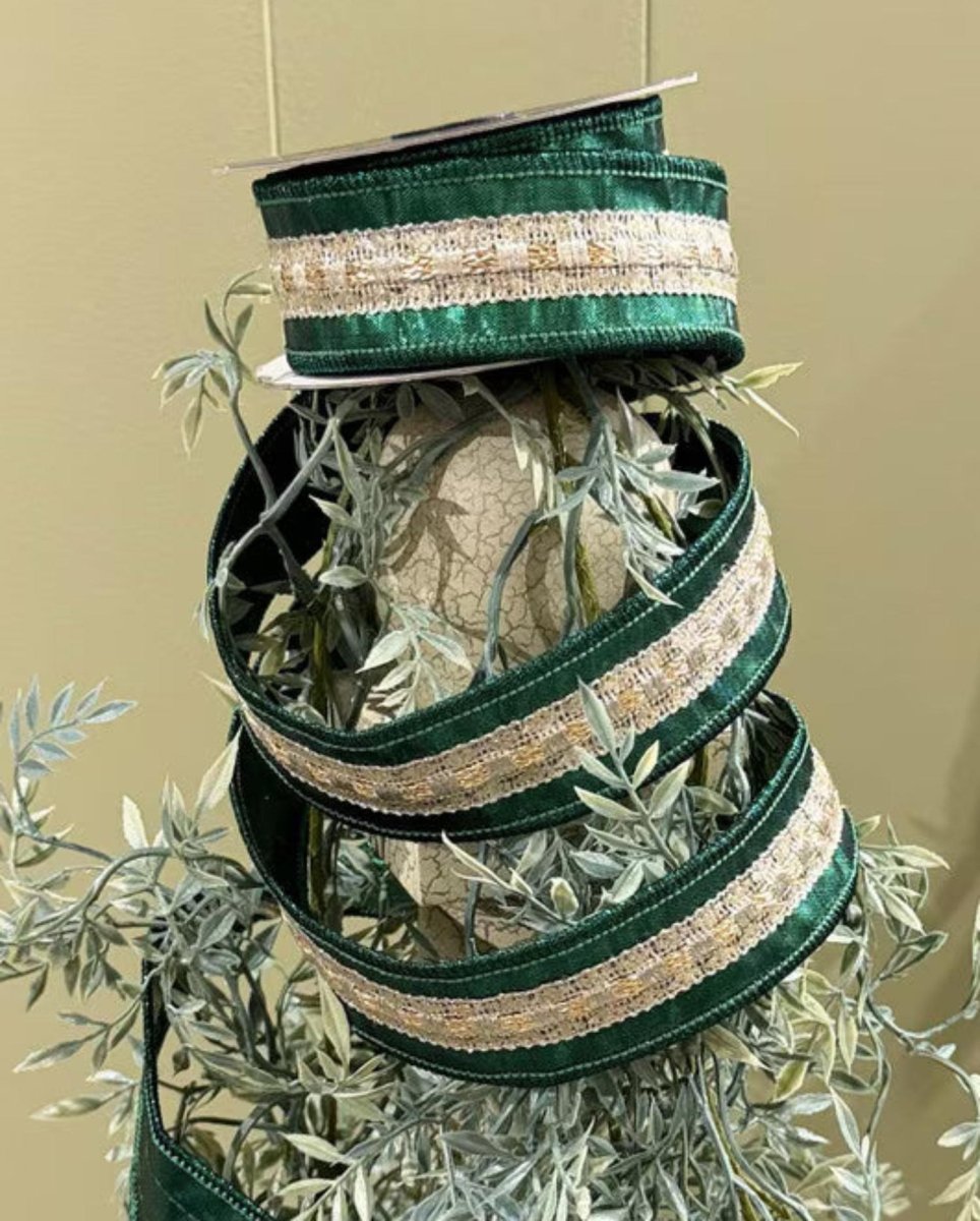 Shop For 1.5in JME Gold Trim Metallic Dupion Ribbon: Emerald Green (10 Yards)