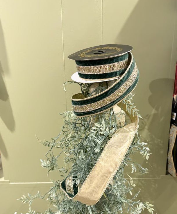 Shop For 1.5in JME Velvet Jeweled Center Trim Ribbon: Green (5 Yards)