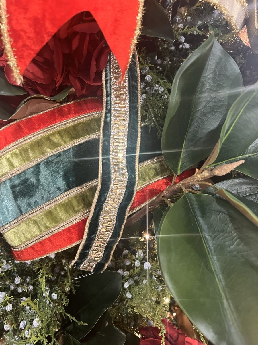 Shop For 1.5in JME Velvet Jeweled Center Trim Ribbon: Green (5 Yards)