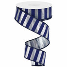 Shop For 1.5in Medium Stripe Ribbon: Metallic Silver & Navy Blue (10 Yards)