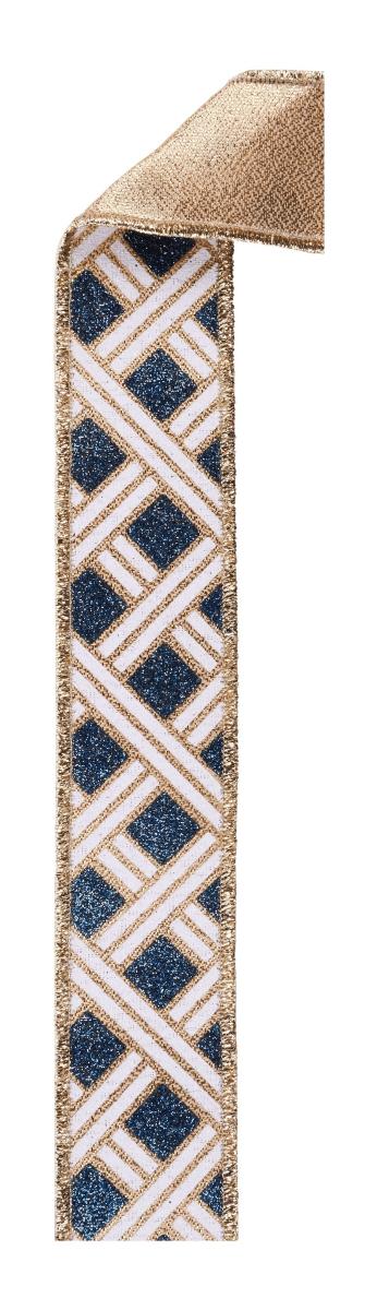 Shop For 1.5in Metallic Basketweave Ribbon: Smoke Blue & Gold (10 Yards)