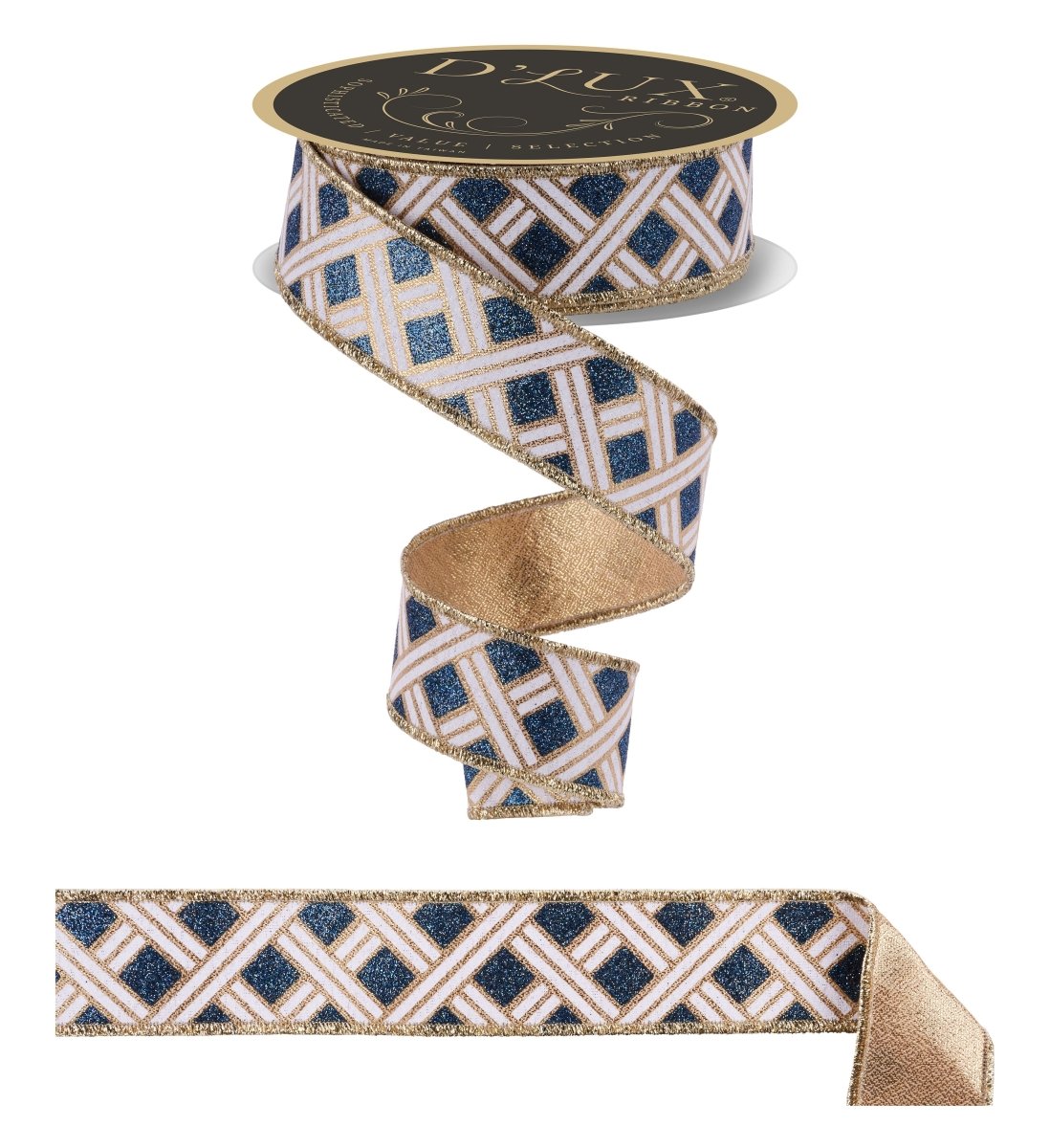Shop For 1.5in Metallic Basketweave Ribbon: Smoke Blue & Gold (10 Yards)