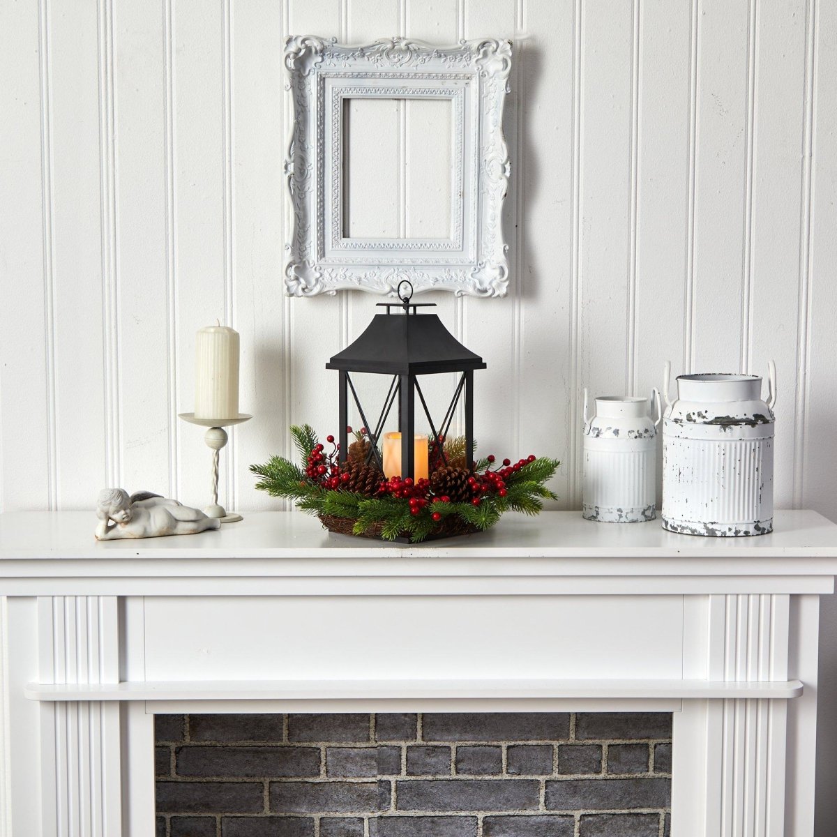 Shop For 16" Holiday Berries, Pinecones and Greenery Lantern