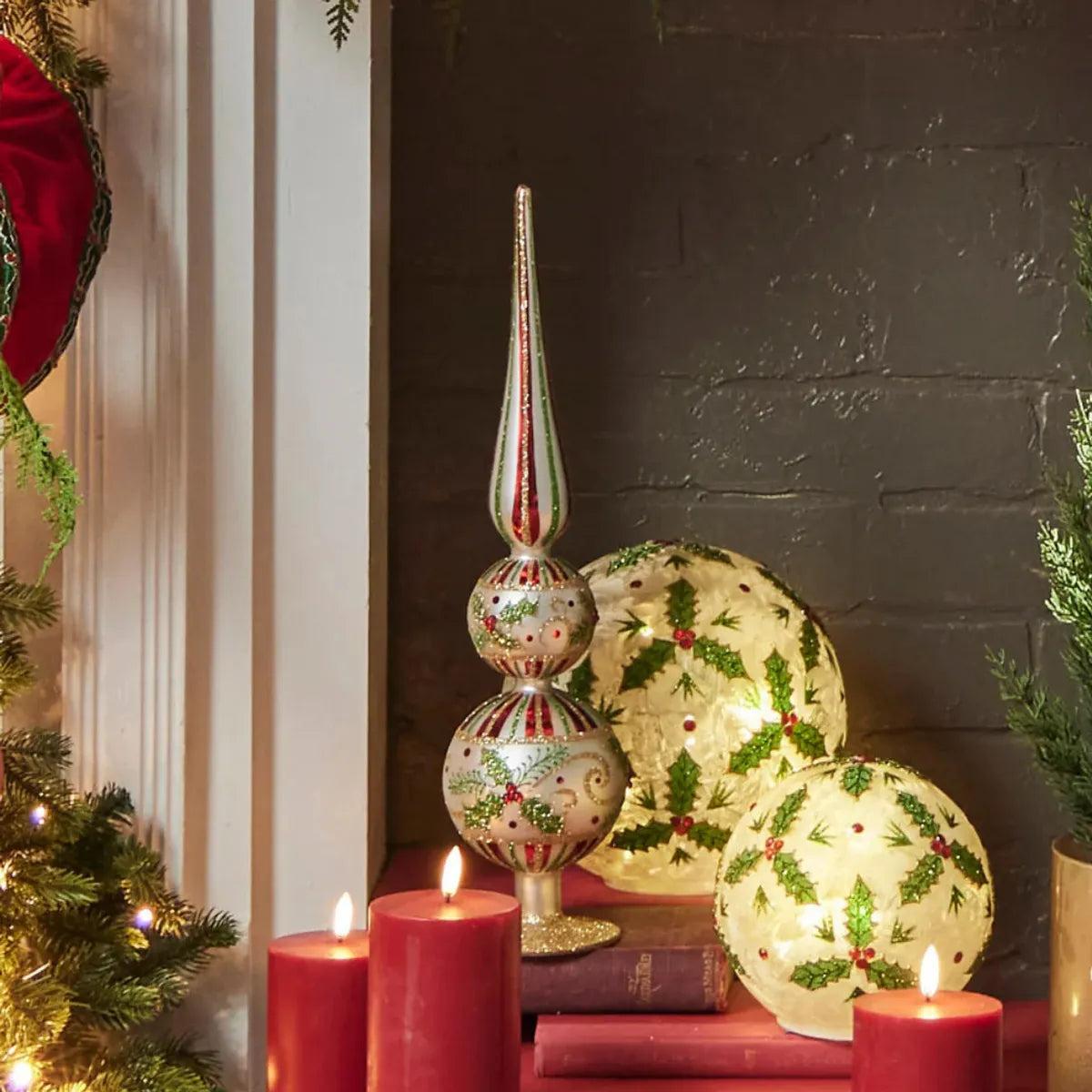 Shop For 16.5" Holly Leaf Glass Christmas Finial Decoration