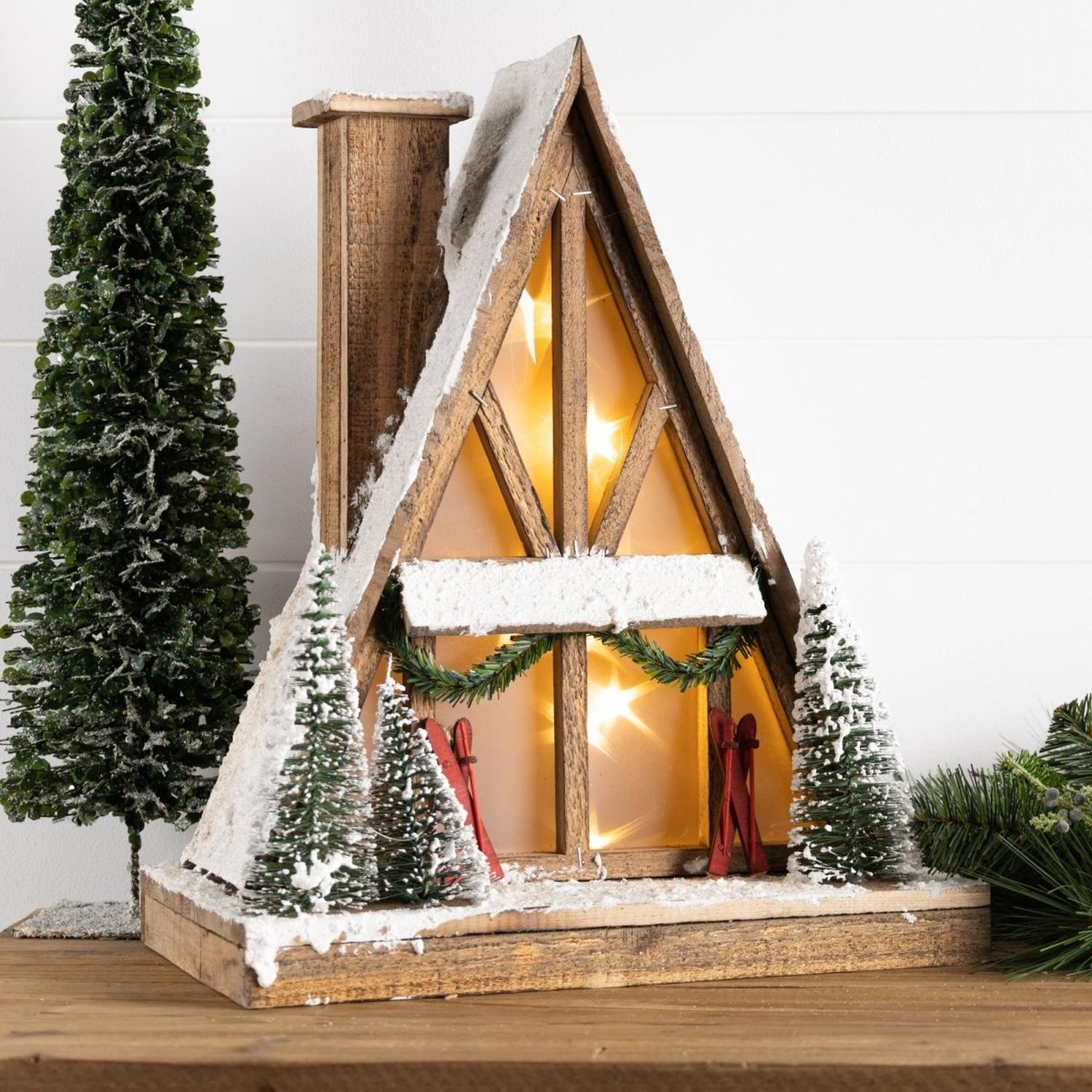 16.5" Vintage A-Frame Ski Lodge Lighted Display