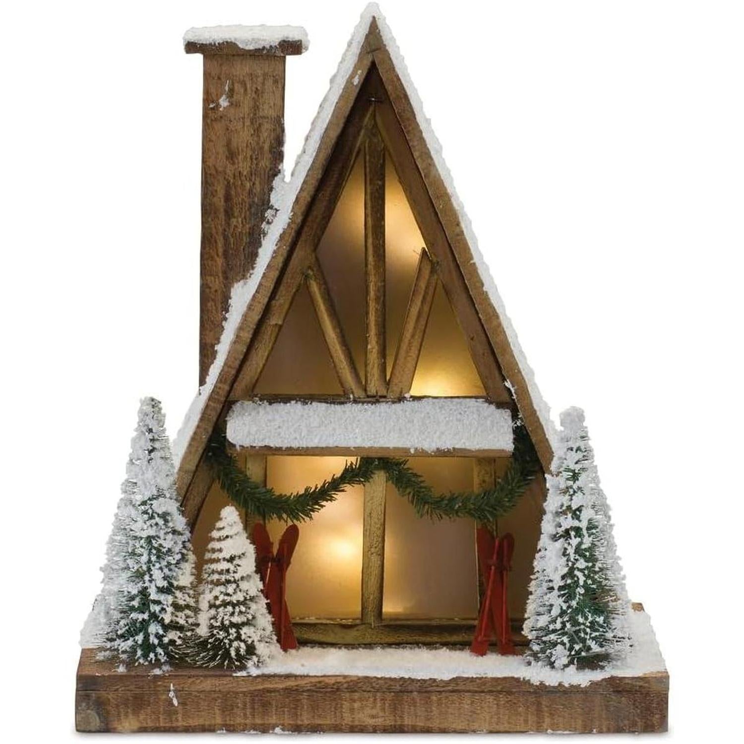 16.5" Vintage A-Frame Ski Lodge Lighted Display