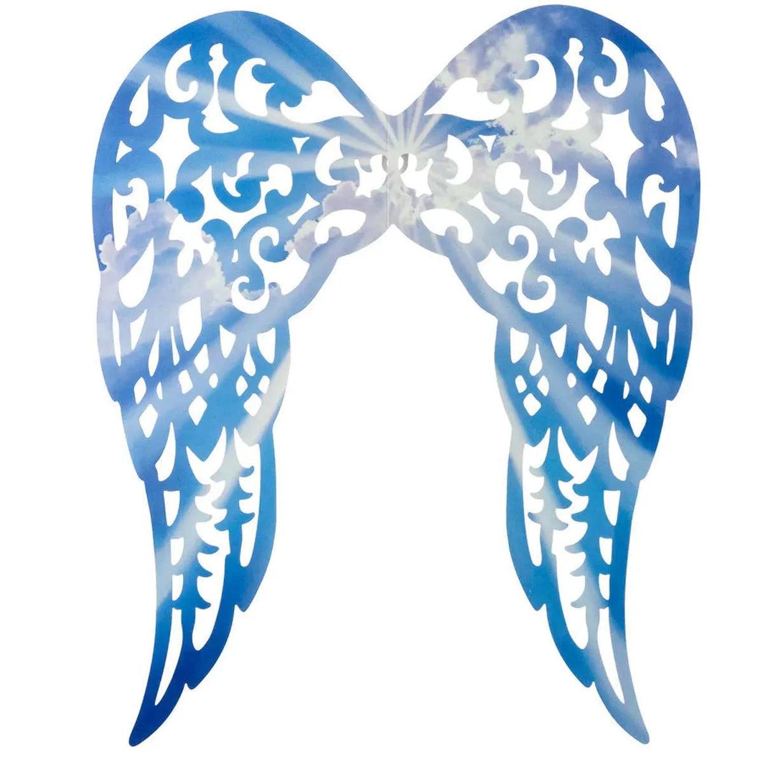 17" Metal Filigree Angel Wings: Sky Blue/White