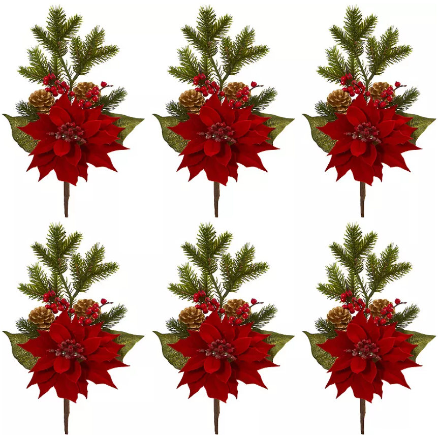 Shop For 17” Poinsettia, Berry and Pine Artificial Flower Bundle (Set of 6)