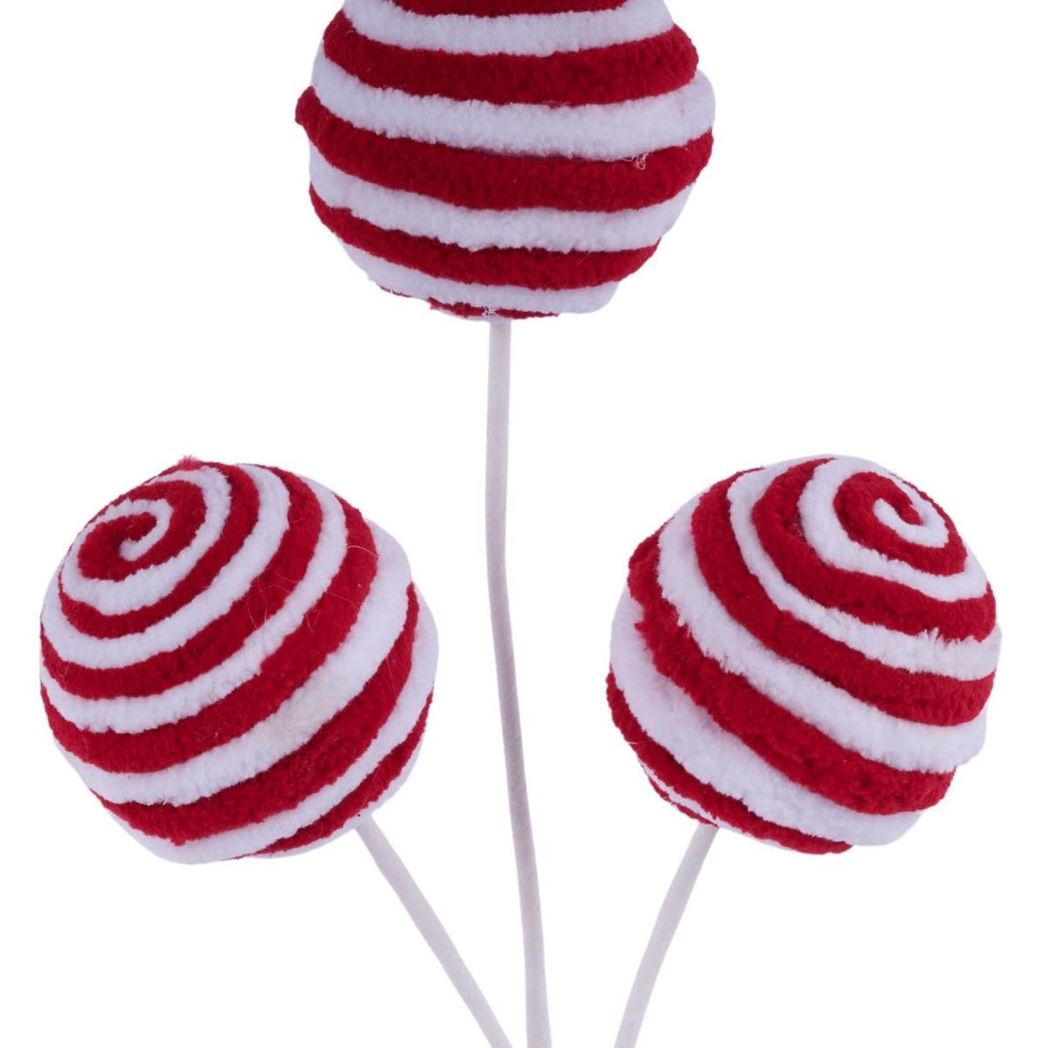 18" Chenille Striped Ball Pick: Red