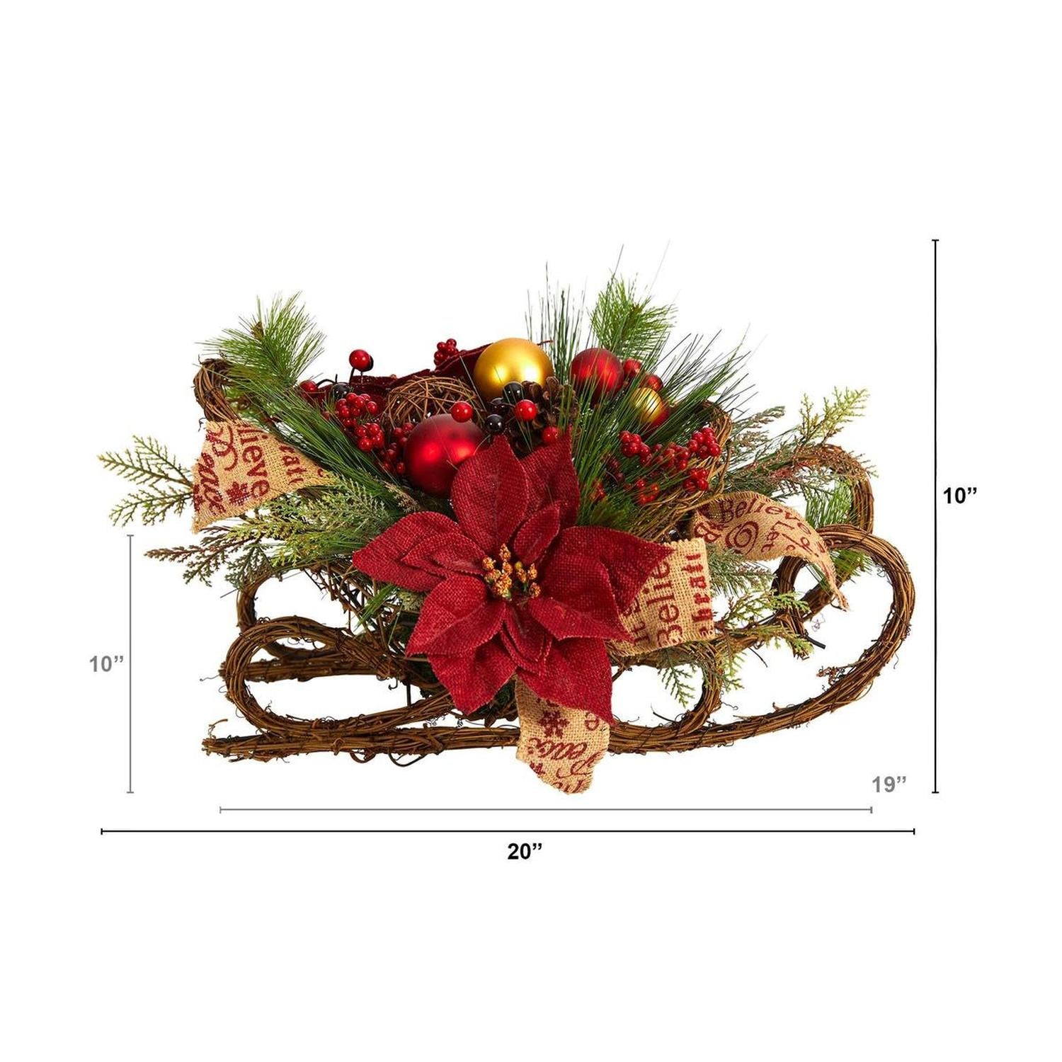 18” Christmas Sleigh with Poinsettia Arrangement