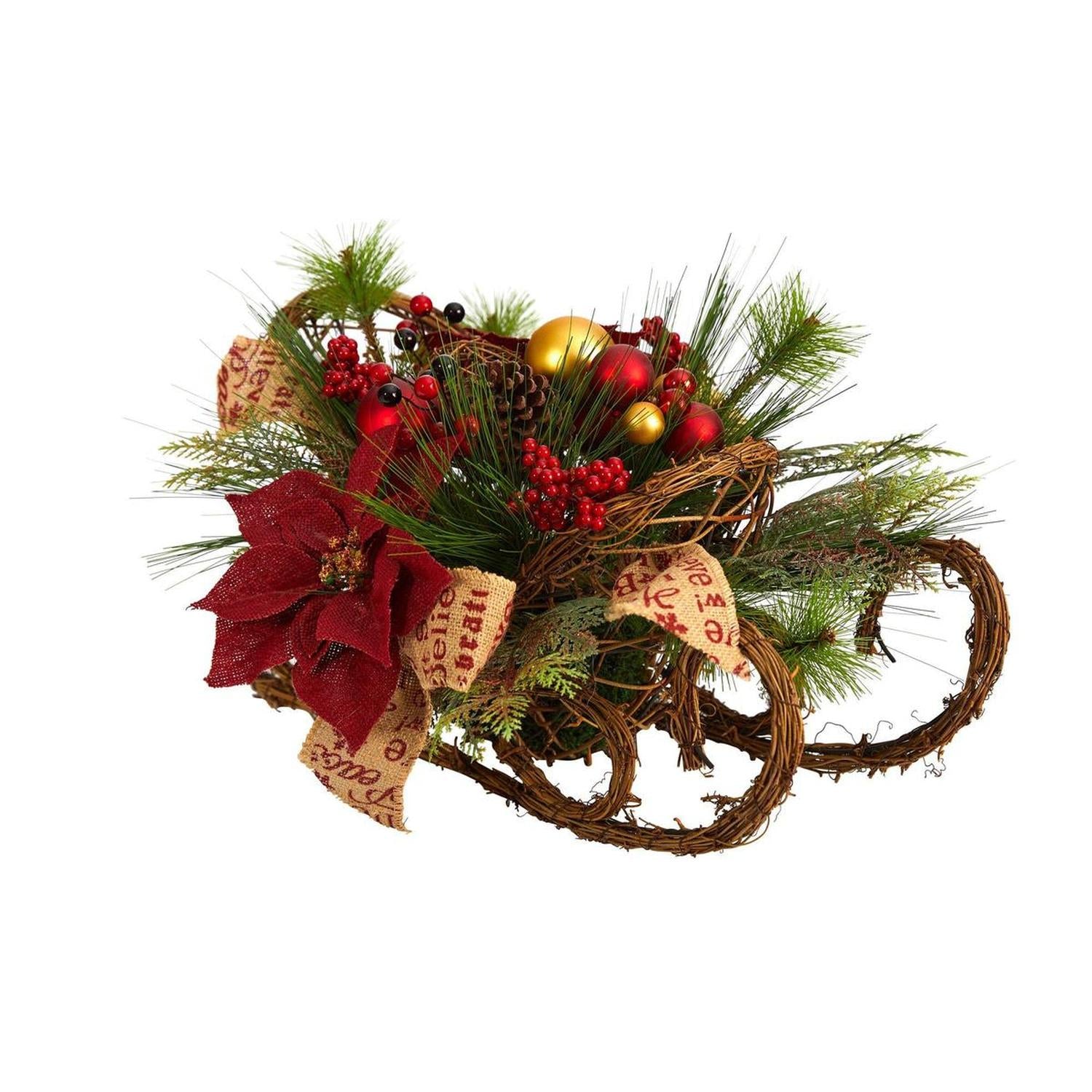 18” Christmas Sleigh with Poinsettia Arrangement