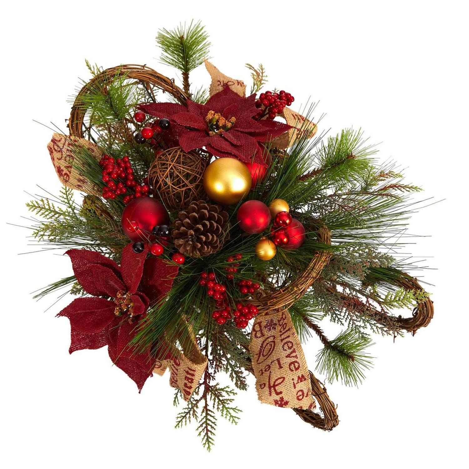 18” Christmas Sleigh with Poinsettia Arrangement