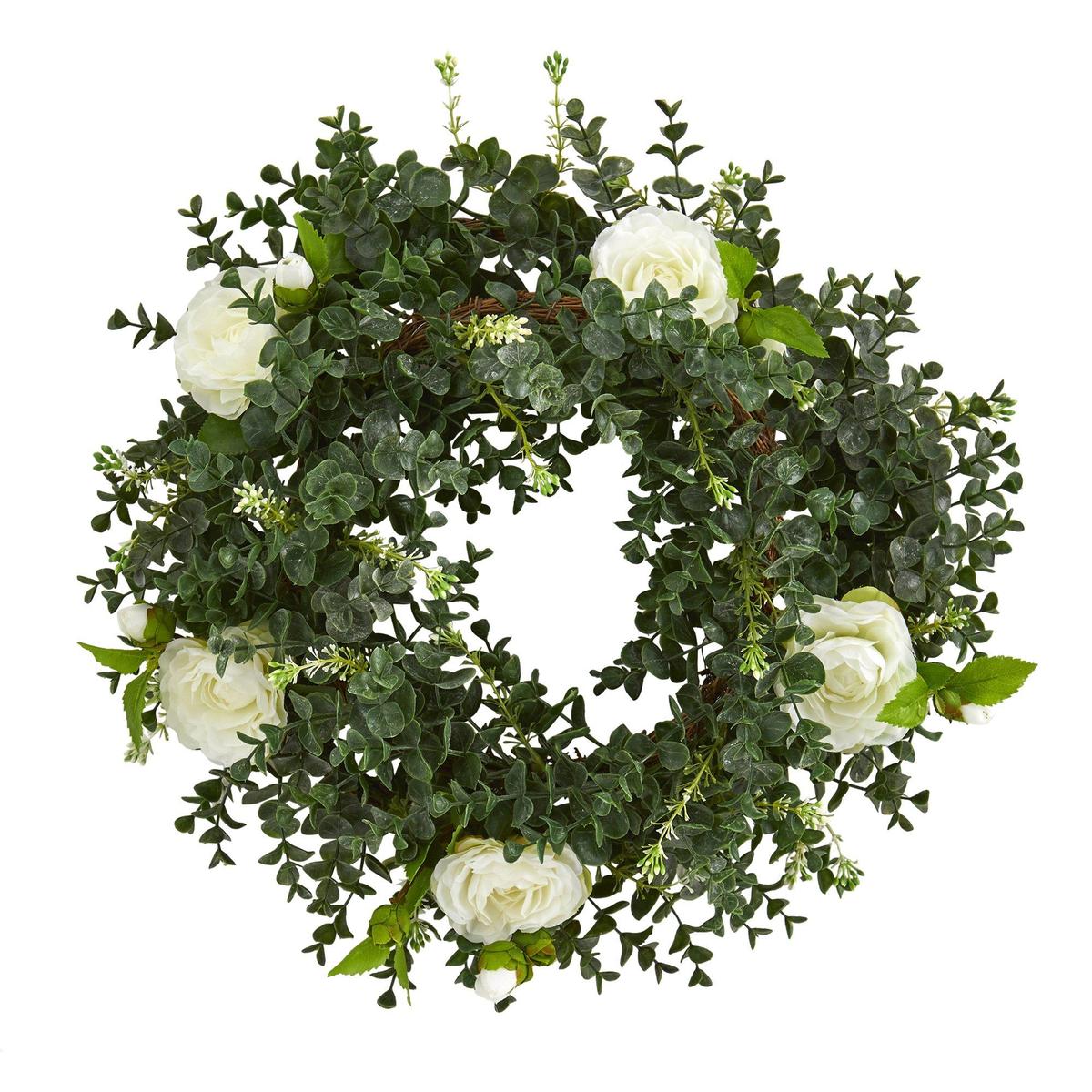 Shop For 18” Eucalyptus and Camellia Wreath with Twig Base