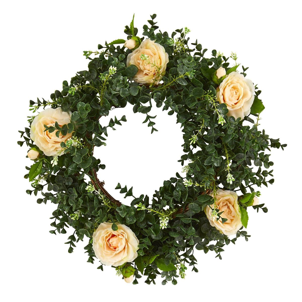 Shop For 18” Eucalyptus and Camellia Wreath with Twig Base