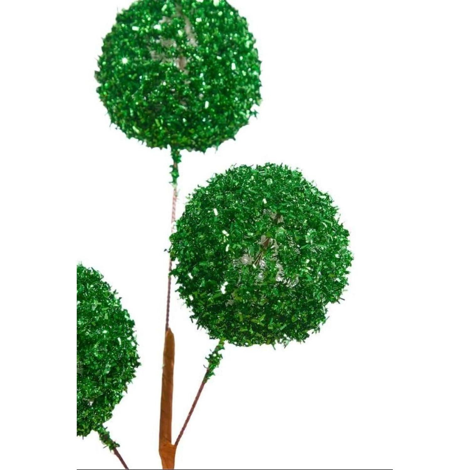 18" Green Tinsel Ball Pick
