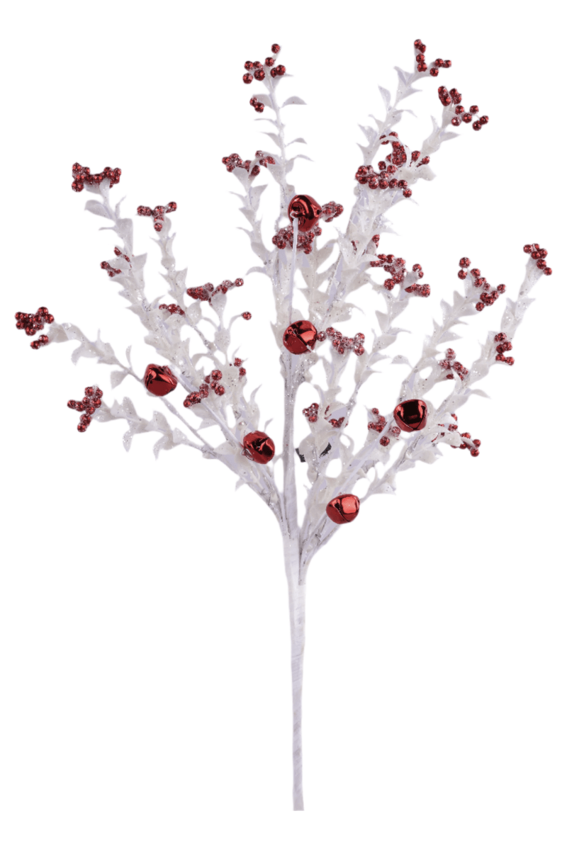 Shop For 18" Jingle Bell Berry Leaf Spray: White/Red