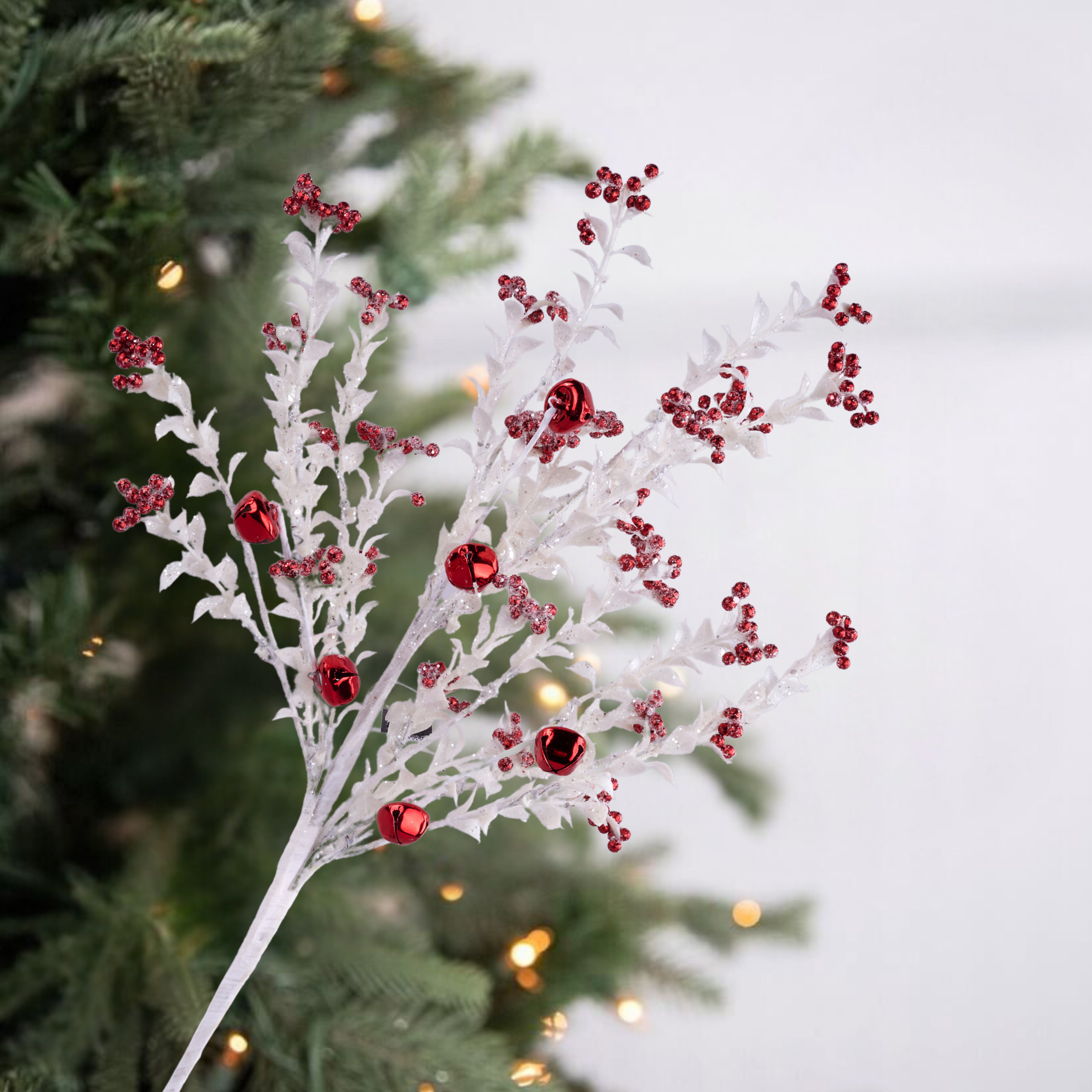Shop For 18" Jingle Bell Berry Leaf Spray: White/Red