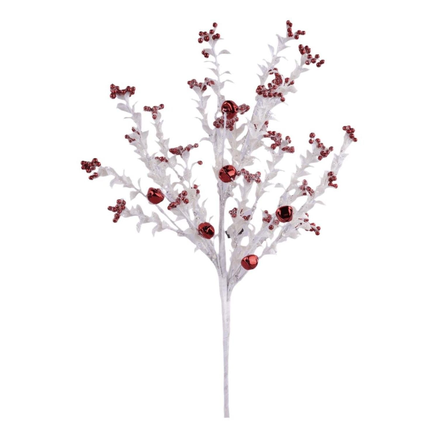 18" Jingle Bell Berry Leaf Spray: White/Red