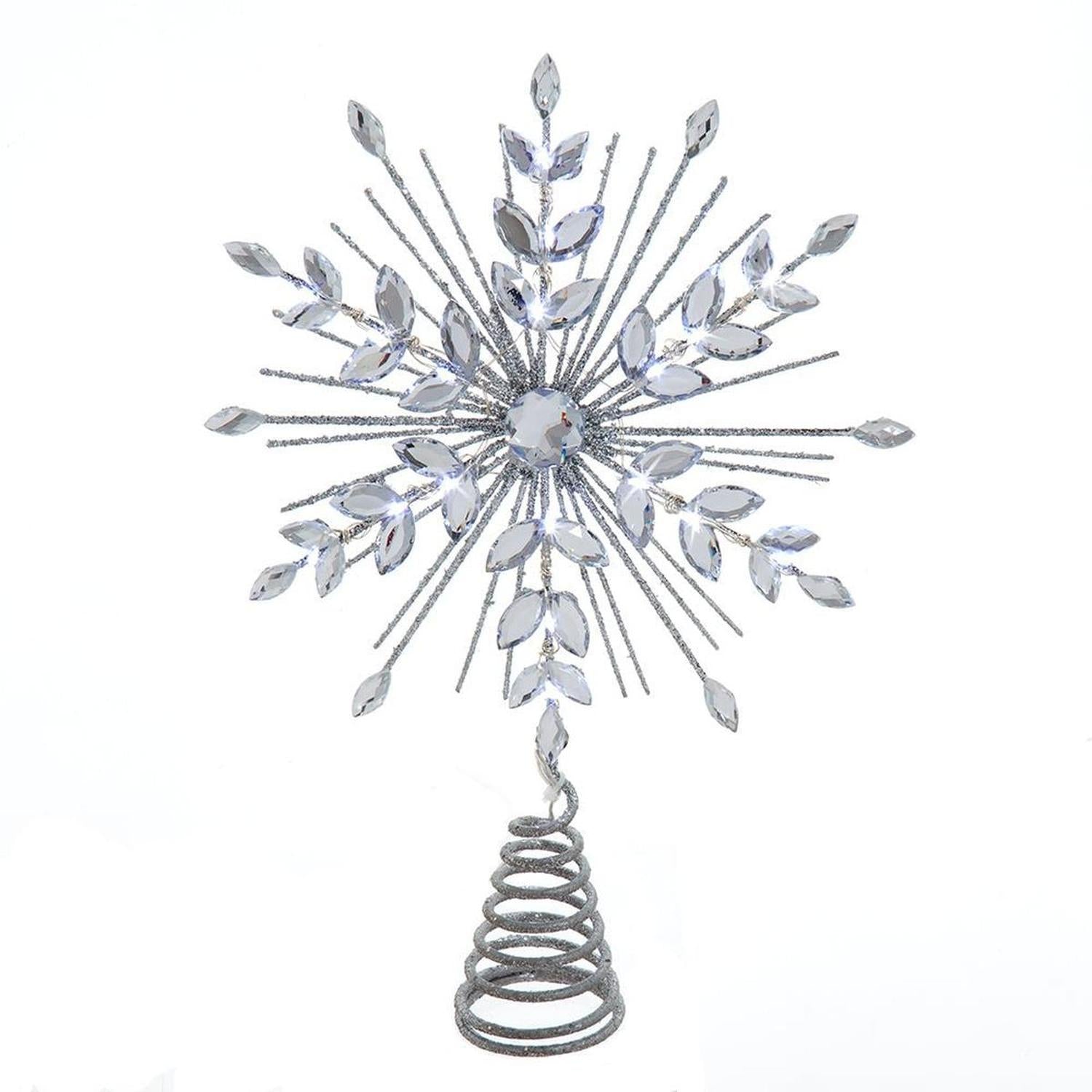 18-Light Cool White LED Silver Glittered Snowflake Tree Topper