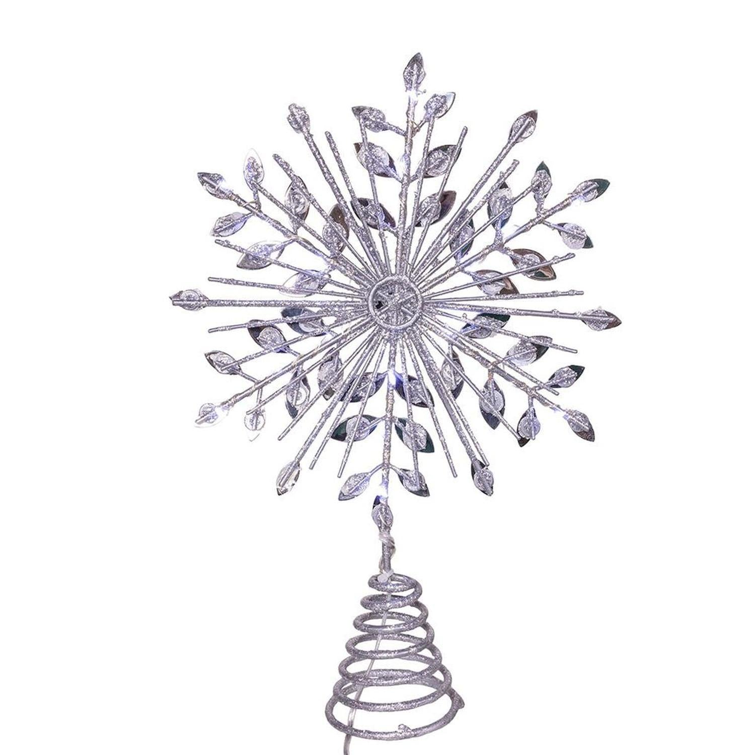 18-Light Cool White LED Silver Glittered Snowflake Tree Topper
