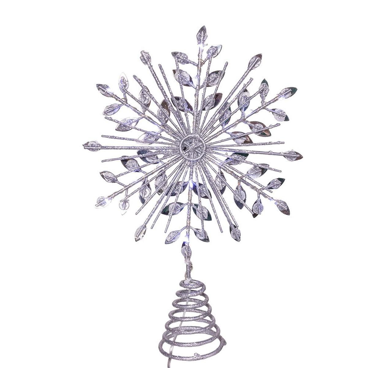 Shop For 18 - Light Cool White LED Silver Glittered Snowflake Tree Topper