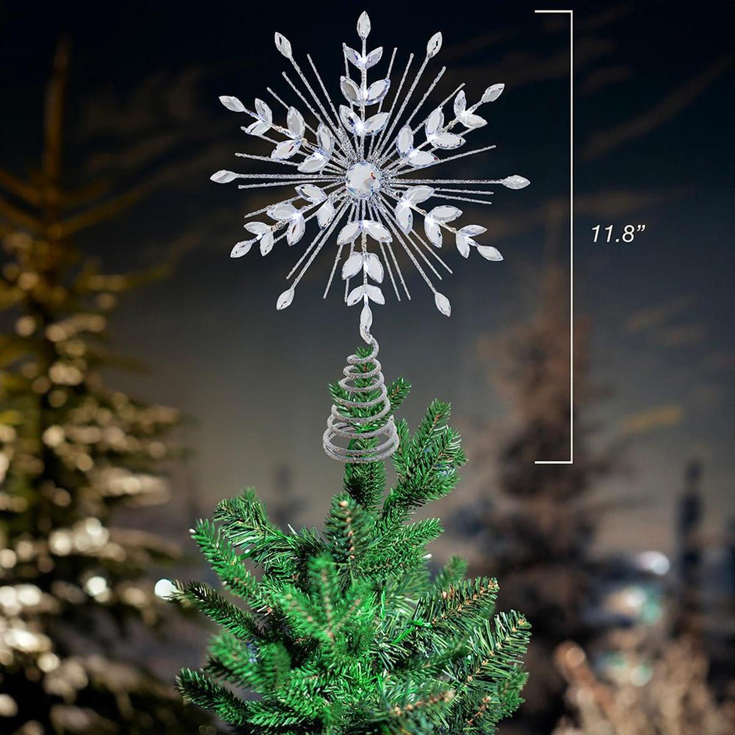 18-Light Cool White LED Silver Glittered Snowflake Tree Topper