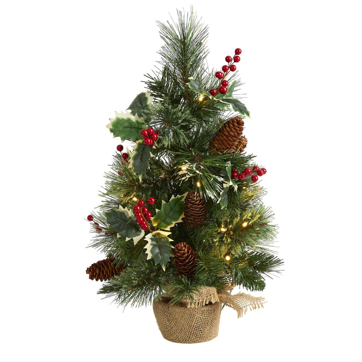 Shop For 18” Mixed Pine Holly Berries Artificial Christmas Tree