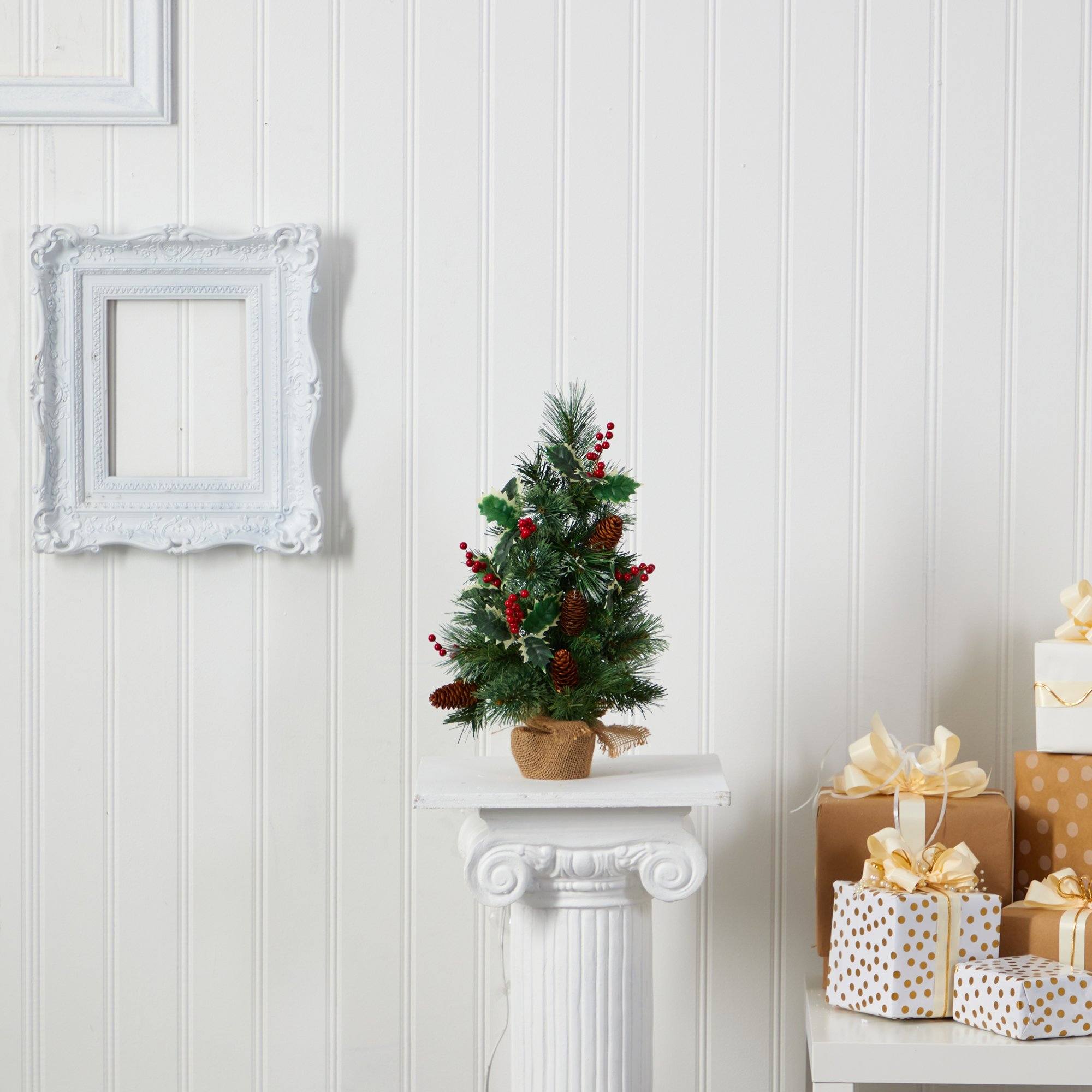 Shop For 18” Mixed Pine Holly Berries Artificial Christmas Tree
