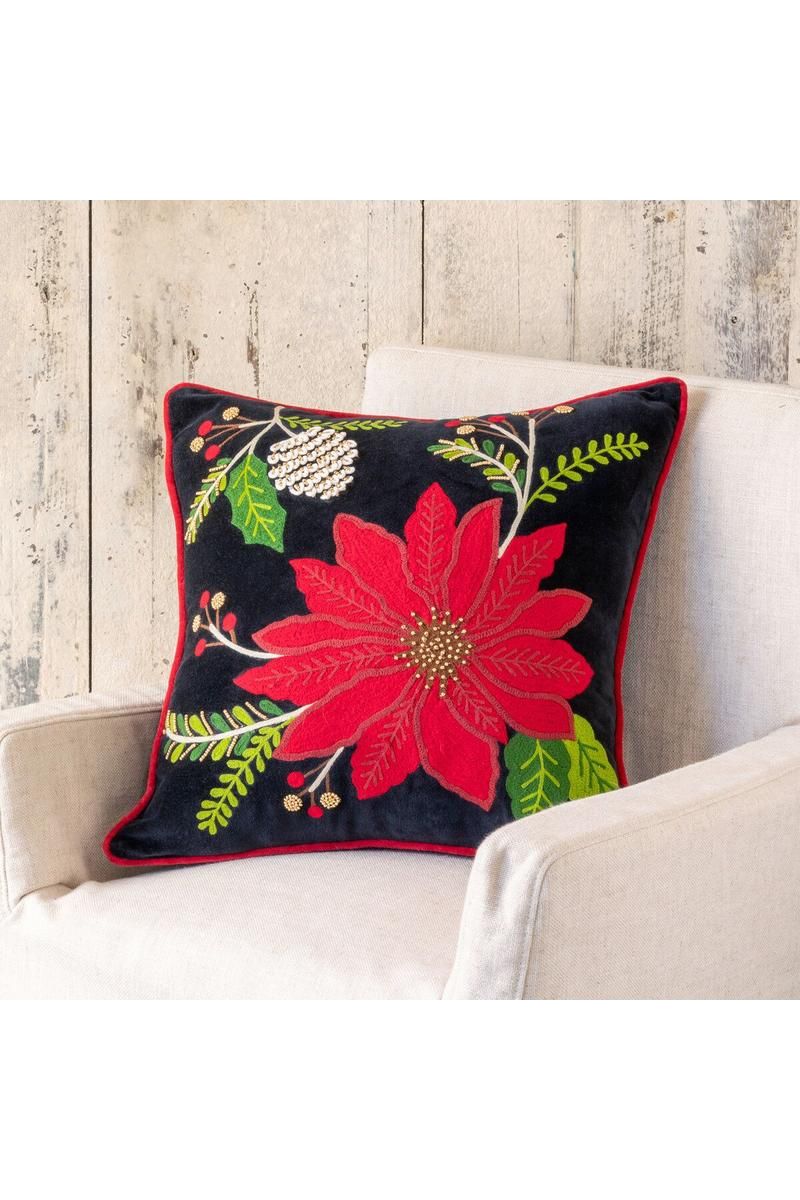 Shop For 18" Poinsettia Christmas Pillow