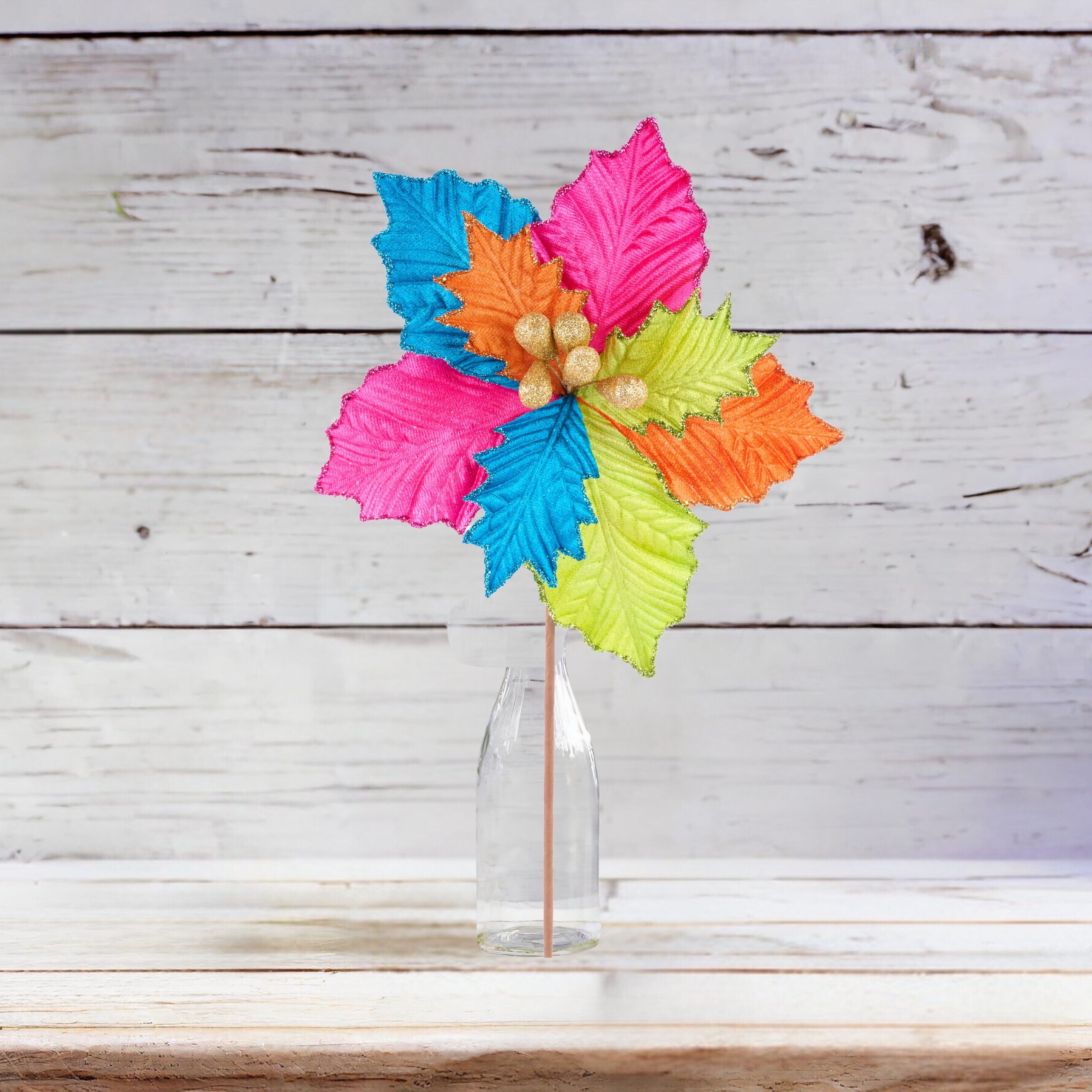 Shop For 18" Pressed Velvet Poinsettia Stem: Fiesta