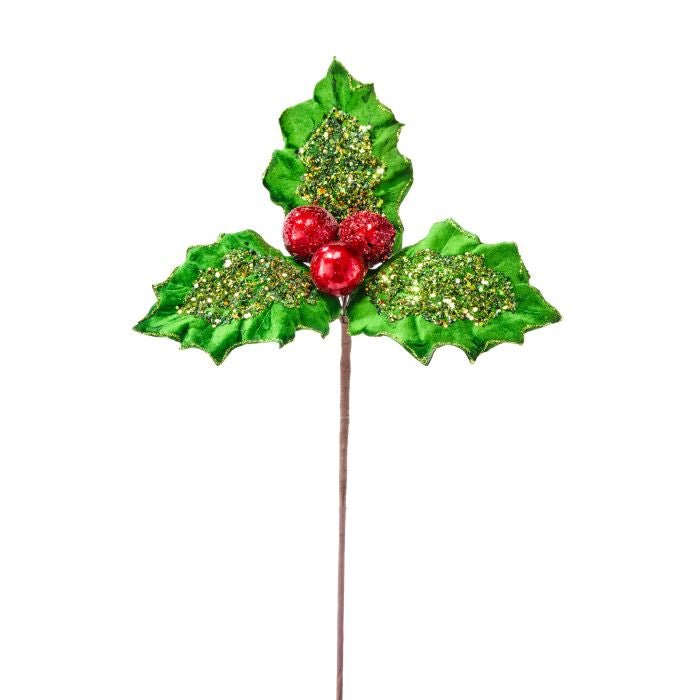 Shop For 18in Jewel Glitter Holly Berry Stem: Green