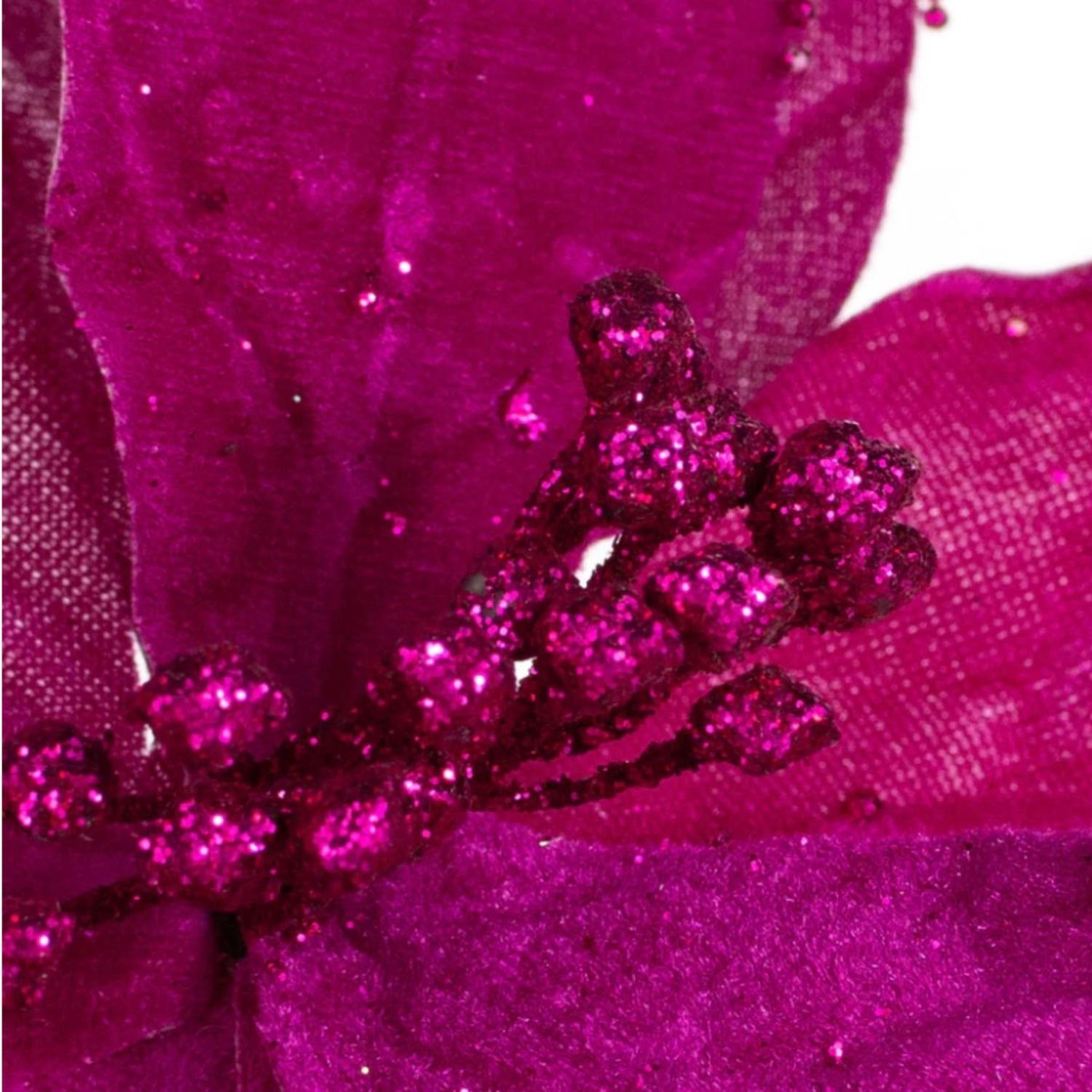 19" Beaded Poinsettia Pick: Fuchsia Pink