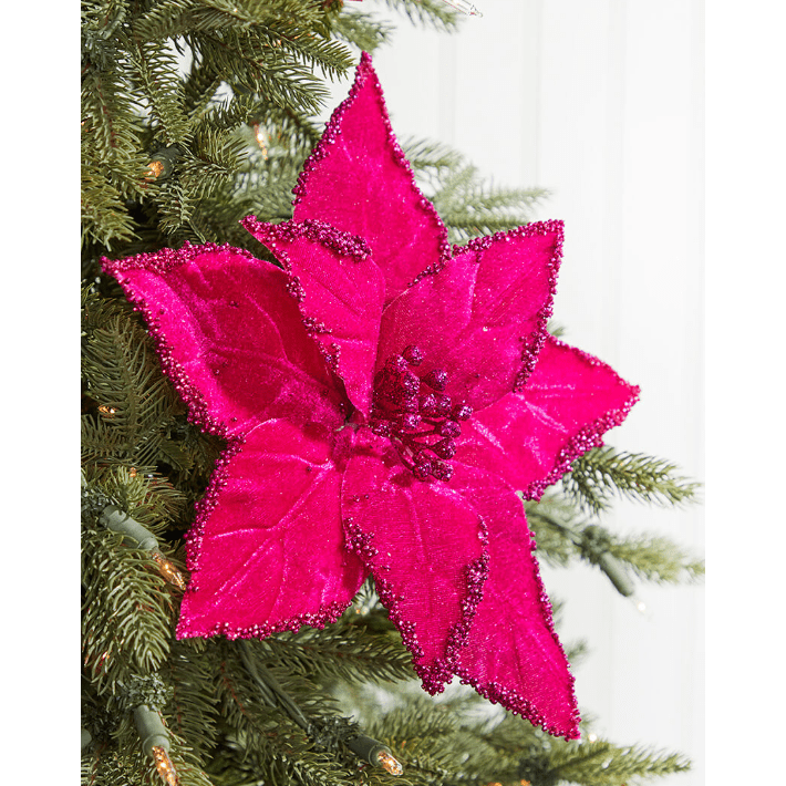 Shop For 19" Beaded Poinsettia Pick: Fuchsia Pink