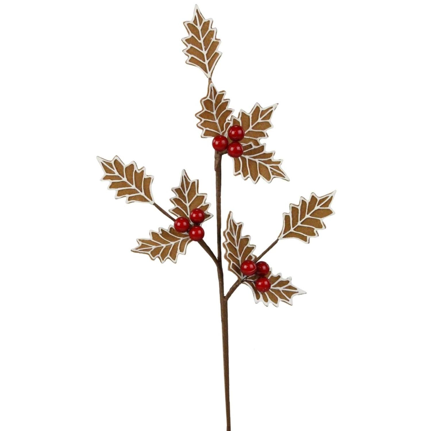 19" Gingerbread Holly Leaf Spray