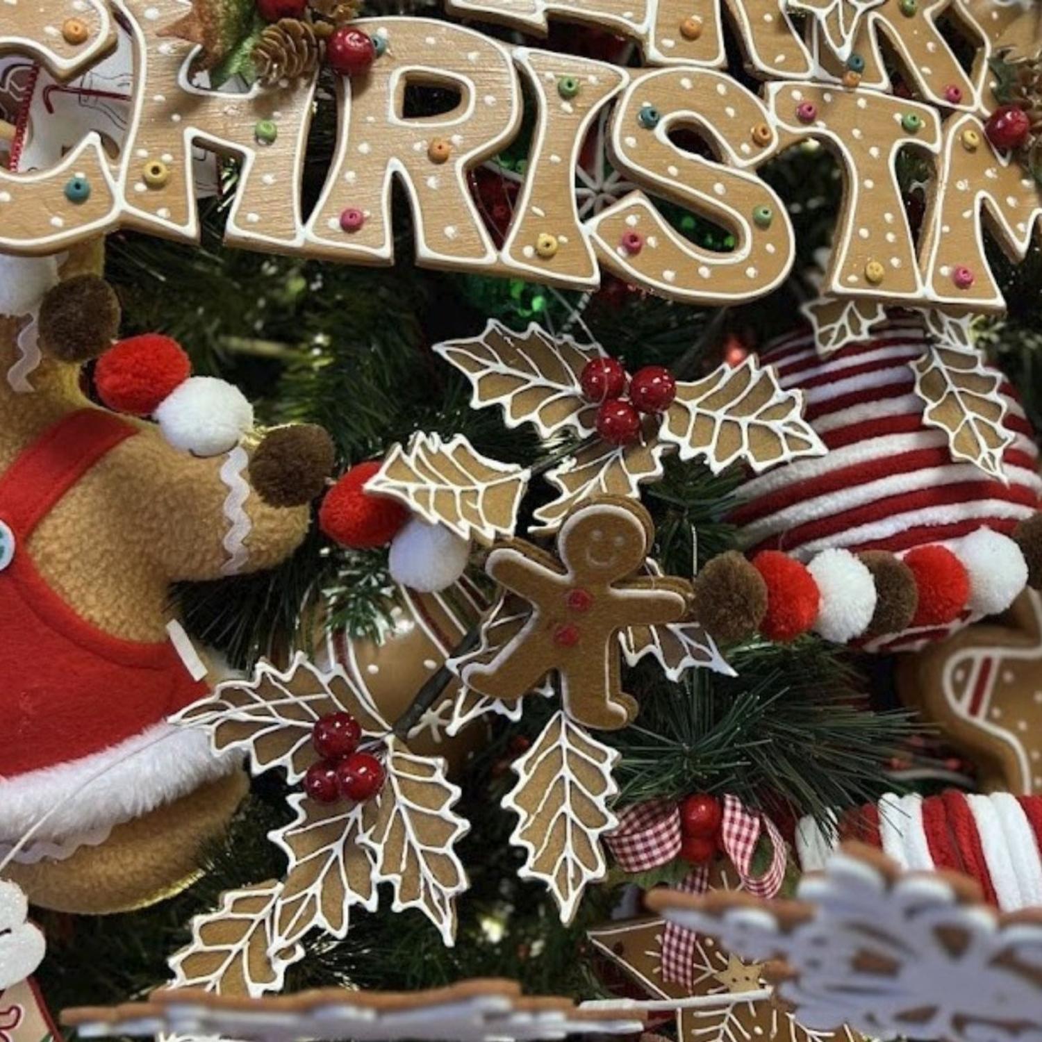 19" Gingerbread Holly Leaf Spray