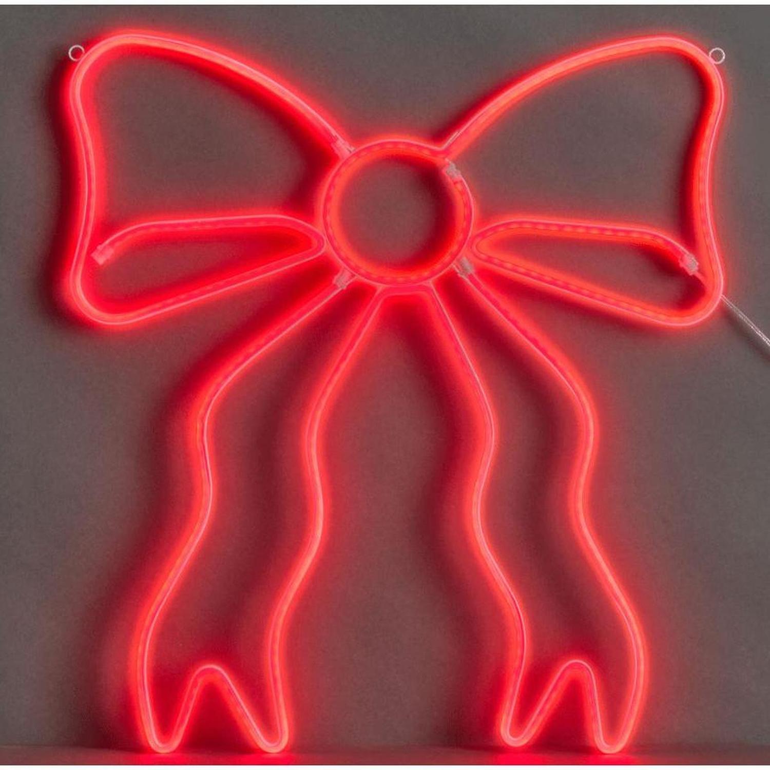 19" Lighted Neon Bow Christmas Window Silhouette