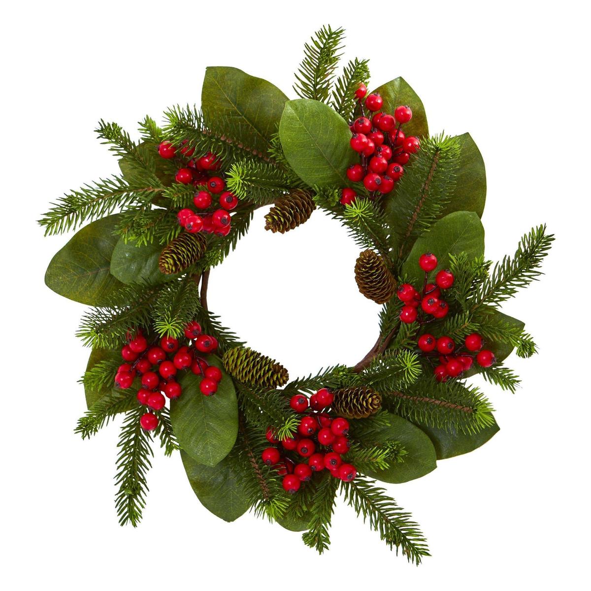 Shop For 19” Magnolia Leaf, Berry and Pine Artificial Wreath