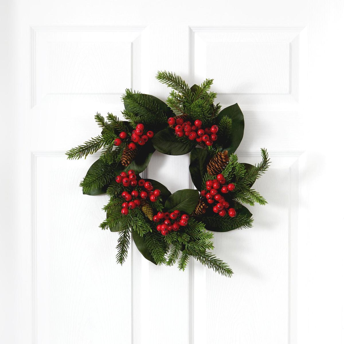 Shop For 19” Magnolia Leaf, Berry and Pine Artificial Wreath