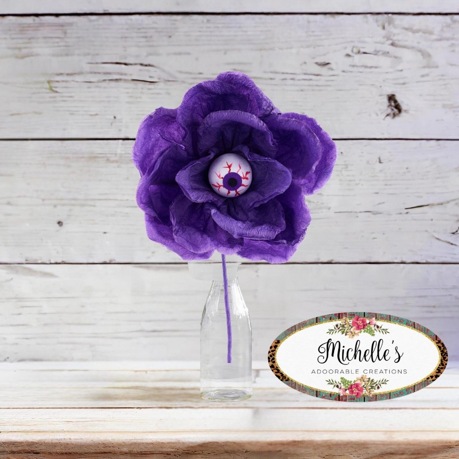 19" Paper Rose Eyeball Stem: Purple