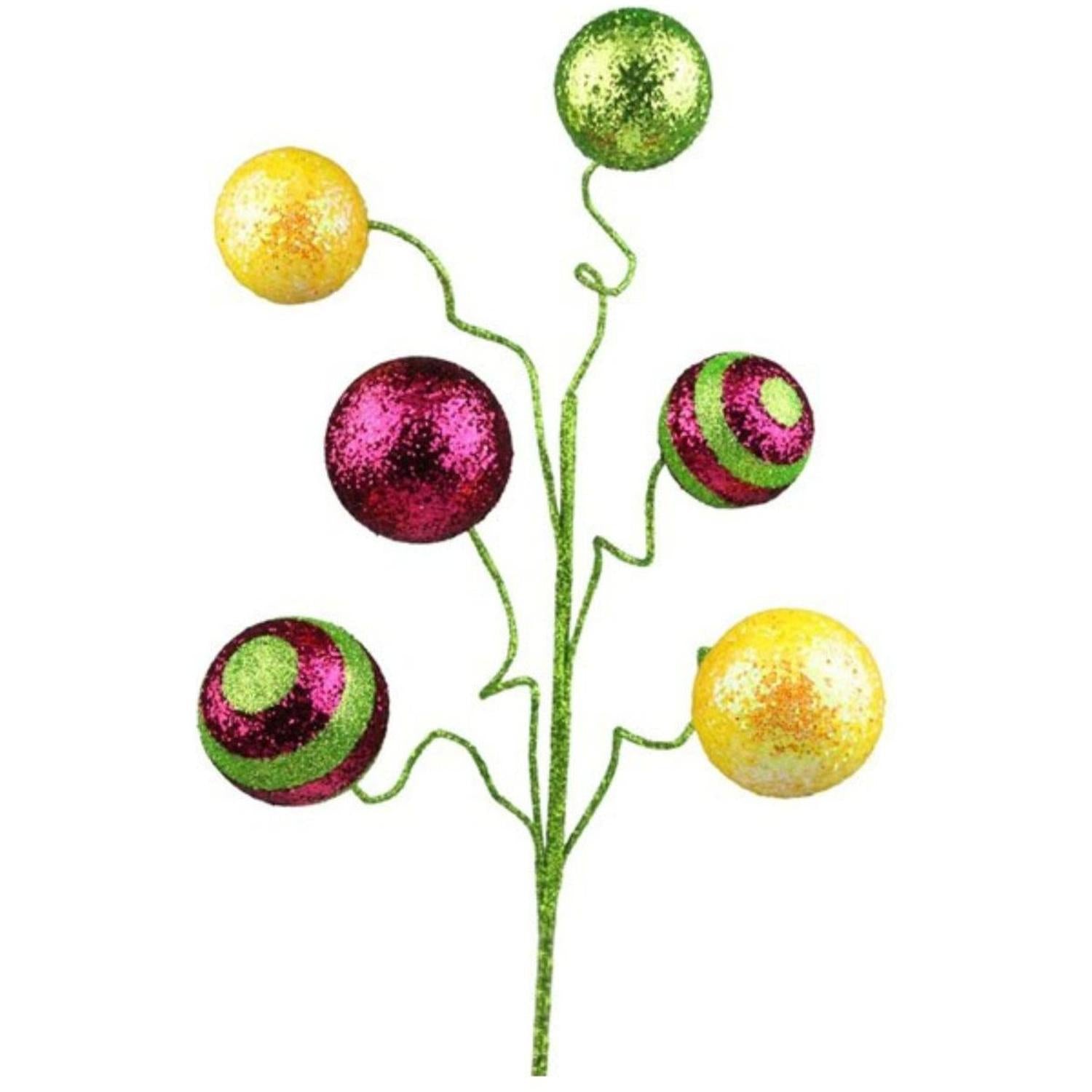Shop For 19" Stripe Solid Glitter Ball Spray: Yellow/Fuchsia/Lime Green