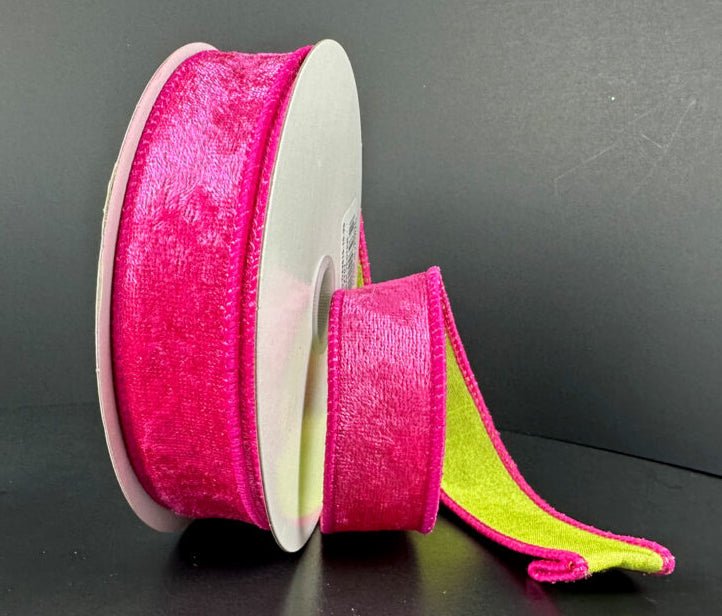 Shop For 1in Double Sided Velvet Ribbon: Fuschia/Lime (10 Yards)