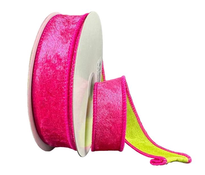 Shop For 1in Double Sided Velvet Ribbon: Fuschia/Lime (10 Yards)