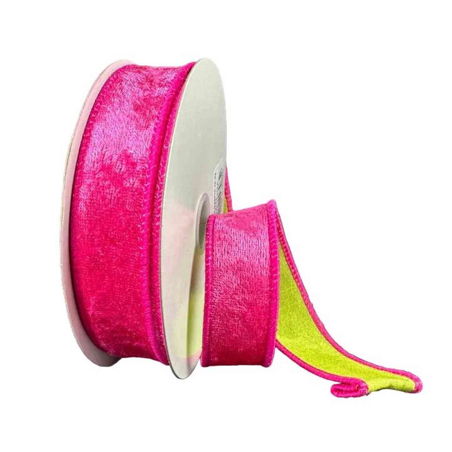 Shop For 1in Double Sided Velvet Ribbon: Fuschia/Lime (10 Yards)